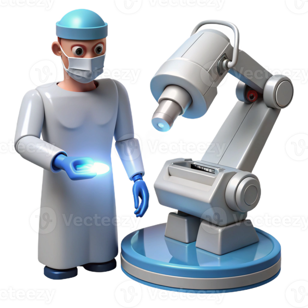 impressive traditional A robotic surgeon performing a delicate operation with laser precision, lit by the bright white light of the operating room, in a photorealistic style genuine png