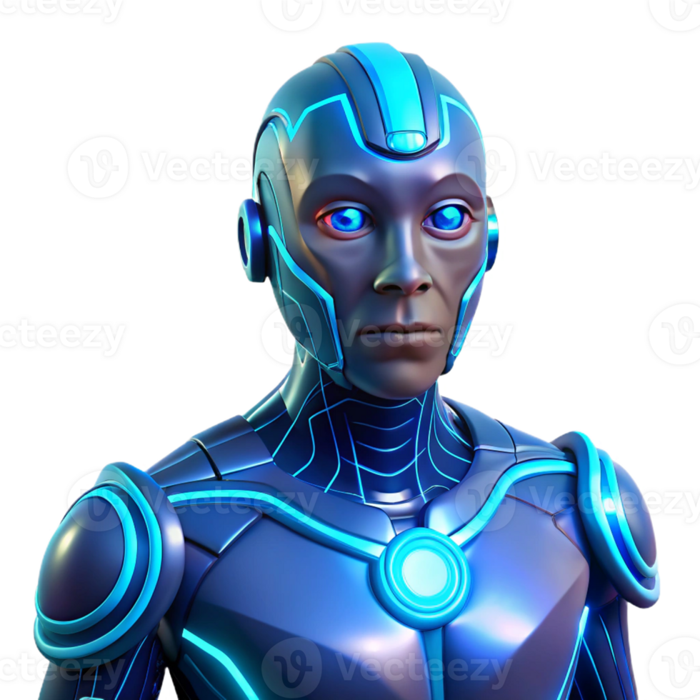 vibrant rustic A cyborg with glowing blue circuitry visible beneath synthetic skin, lit by a cool, ambient light, in a cyberpunk style high resolution png