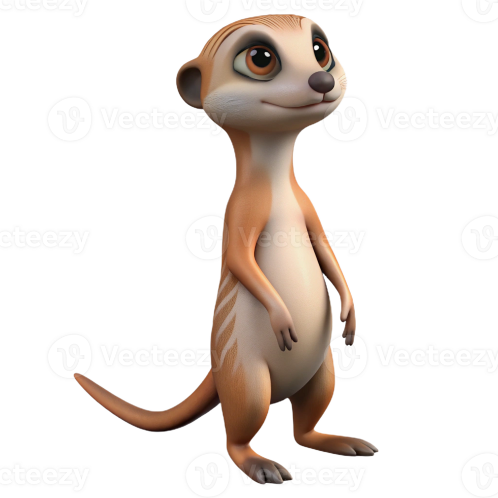 vibrant contemporary A curious meerkat standing on its hind legs, scanning the horizon. Cartoon style, with exaggerated features and expressive eyes premium png