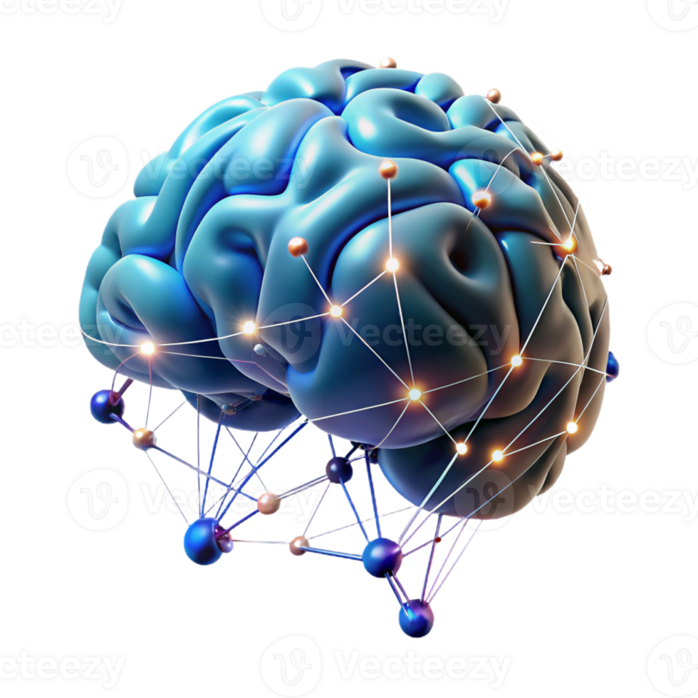 beautiful vintage A human brain connected to a vast network of data streams, illuminated by pulsating neon lights, in a surreal style premium png