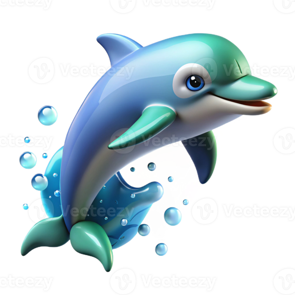impressive traditional A playful dolphin leaping out of the ocean, sparkling droplets of water surrounding it. Digital painting, with a vibrant blue and green color palette 4K png