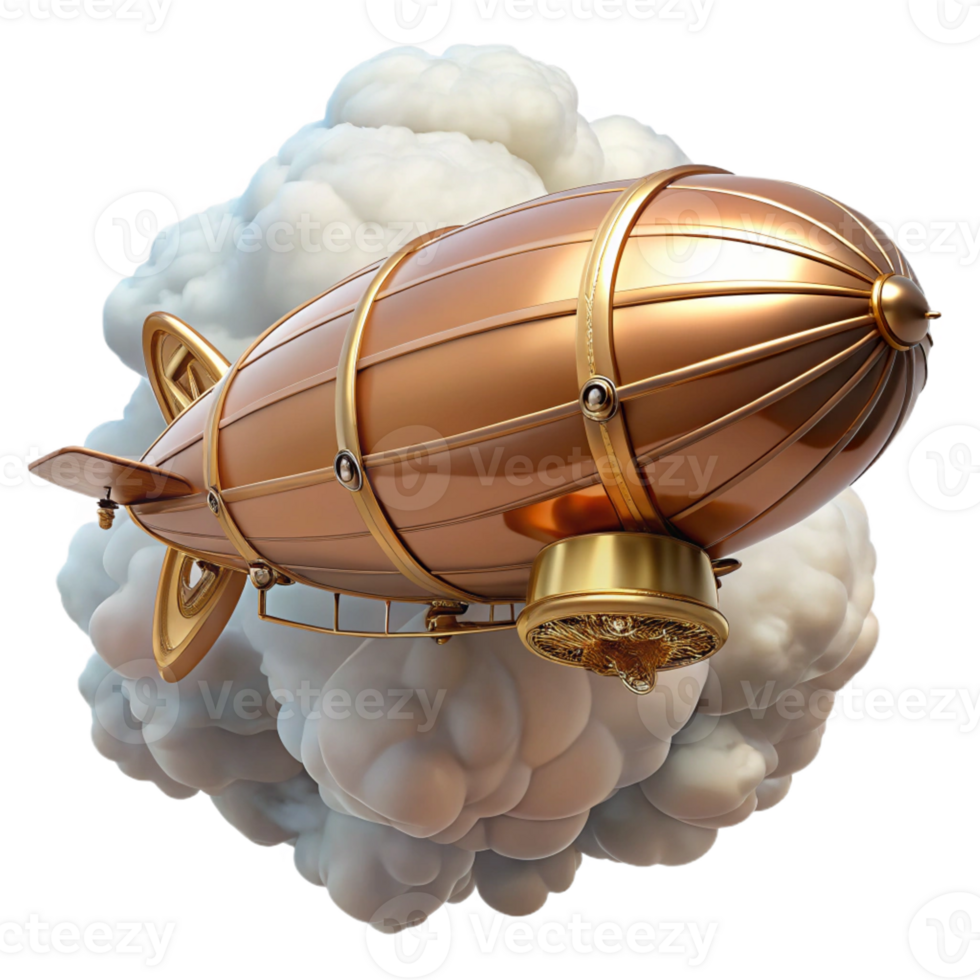 wonderful minimalist A majestic airship crafted from polished brass and copper, floating amidst swirling clouds of steam, rendered in a detailed, photorealistic style genuine png