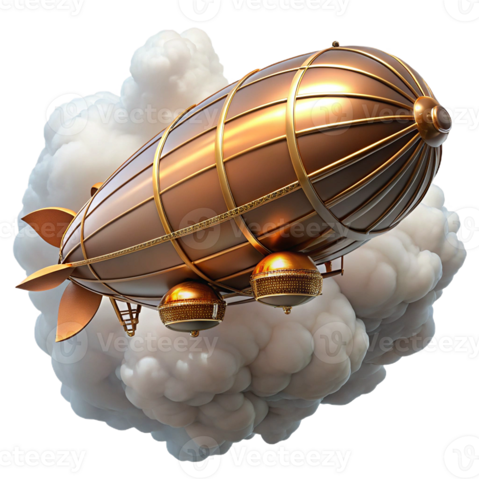 elegant creative A majestic airship crafted from polished brass and copper, floating amidst swirling clouds of steam, rendered in a detailed, photorealistic style original png