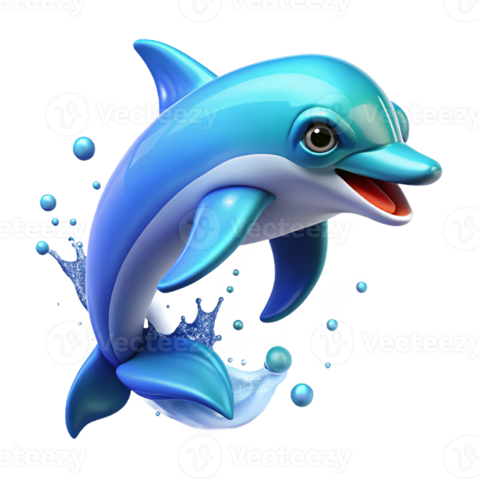beautiful artistic A playful dolphin leaping out of the ocean, sparkling droplets of water surrounding it. Digital painting, with a vibrant blue and green color palette authentic png