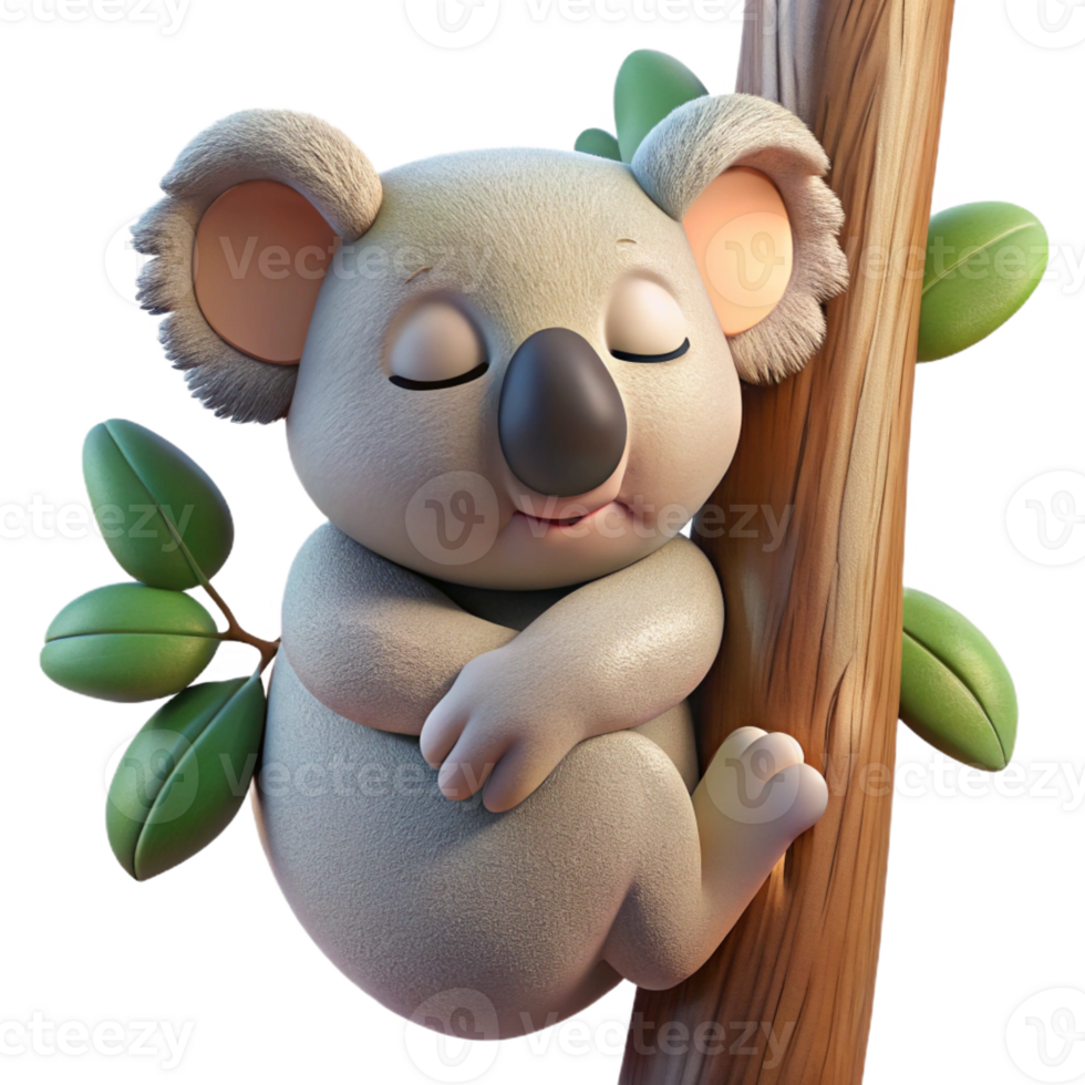beautiful abstract A sleepy koala clinging to a eucalyptus tree, bathed in warm sunlight. Photorealistic render, with soft lighting and detailed fur genuine png