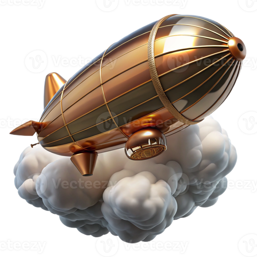 dramatic vintage A majestic airship crafted from polished brass and copper, floating amidst swirling clouds of steam, rendered in a detailed, photorealistic style genuine png