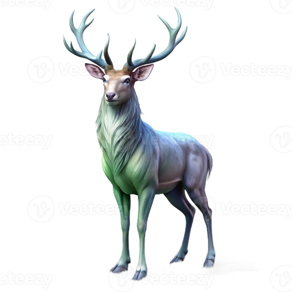 magnificent modern A majestic stag with large antlers standing in a misty forest. Fantasy art style, with ethereal lighting and intricate details high quality png