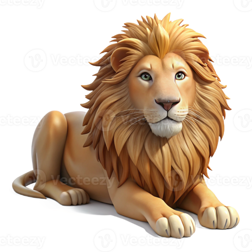 impressive creative A regal lion resting in the shade of a tree, its mane flowing in the breeze. Photorealistic render, with warm lighting and detailed fur detailed png