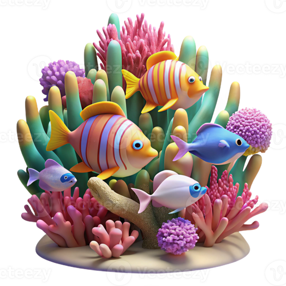 elegant minimalist A school of tropical fish swimming through a coral reef. Digital painting, with a vibrant color palette and intricate details exclusive png