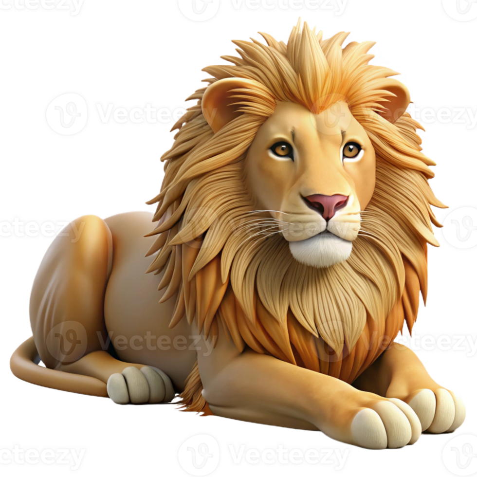 extraordinary contemporary A regal lion resting in the shade of a tree, its mane flowing in the breeze. Photorealistic render, with warm lighting and detailed fur high resolution png