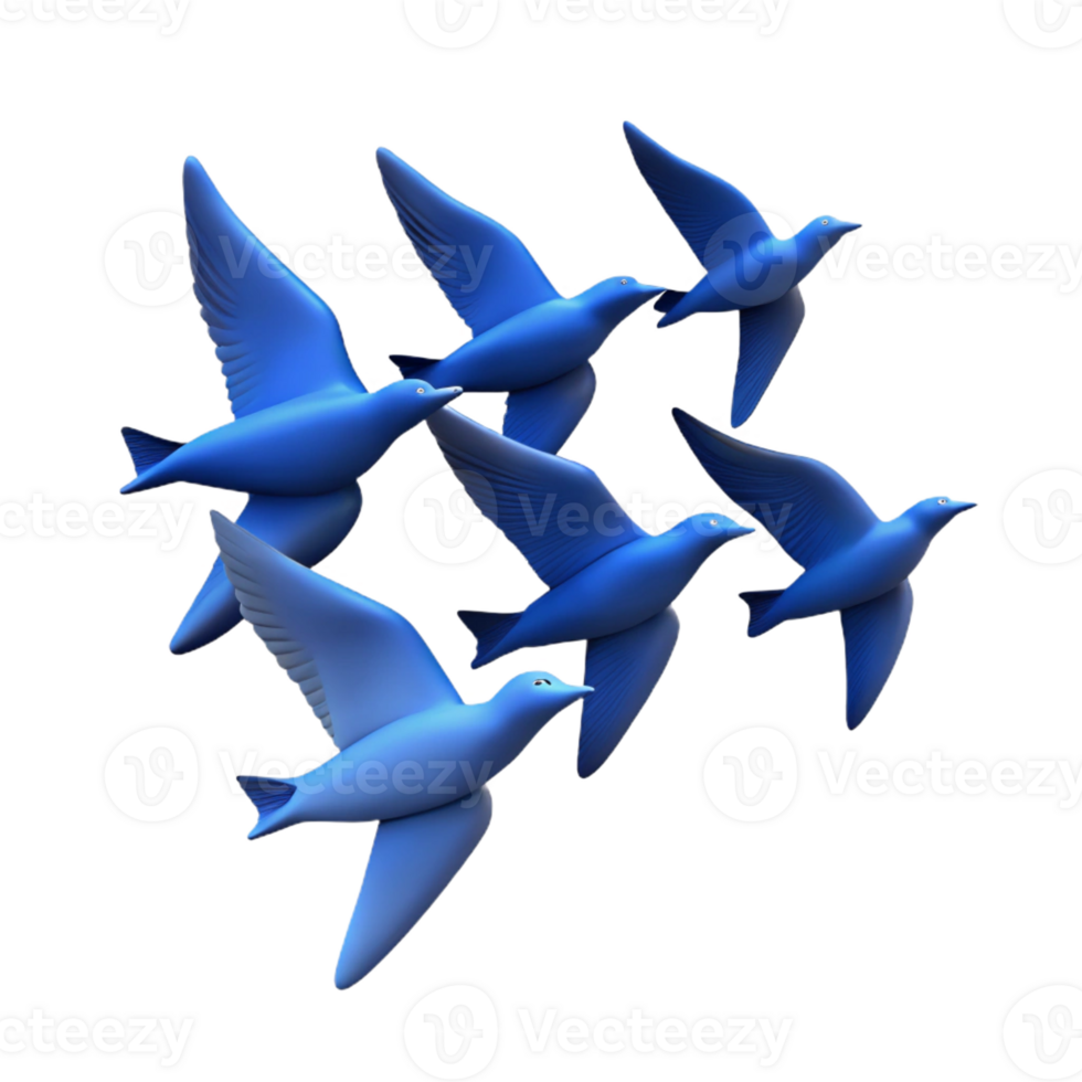 elegant traditional A flock of birds flying in formation against a clear blue sky. Silhouette style, with simple shapes and bold lines high quality png