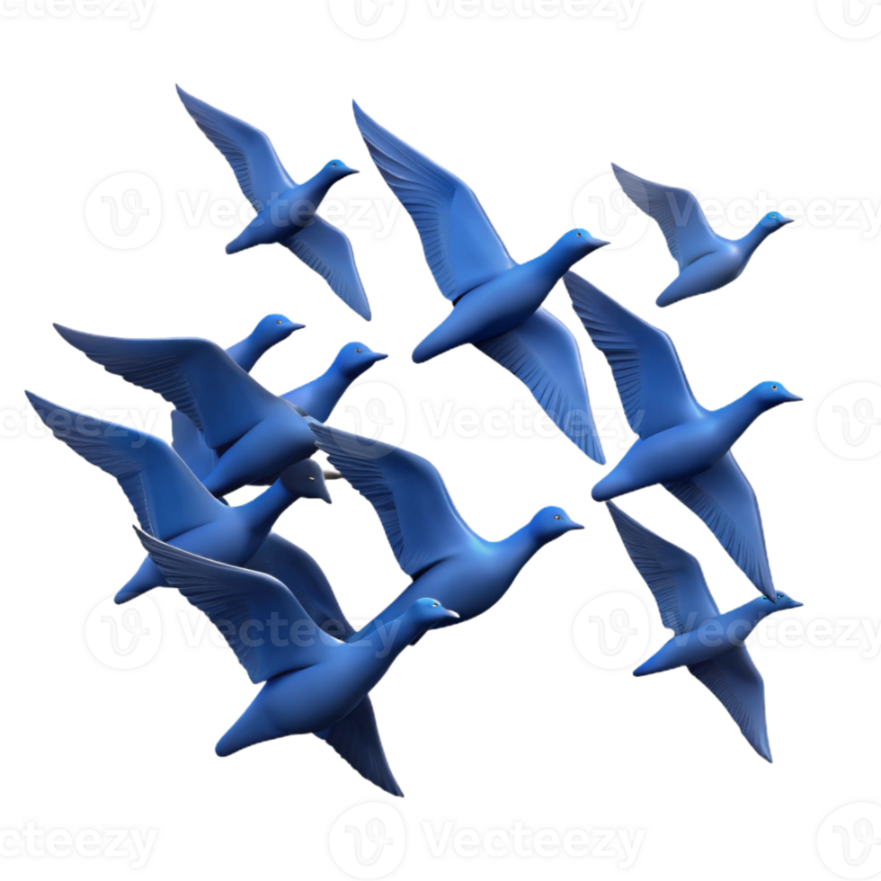 dramatic abstract A flock of birds flying in formation against a clear blue sky. Silhouette style, with simple shapes and bold lines high resolution png