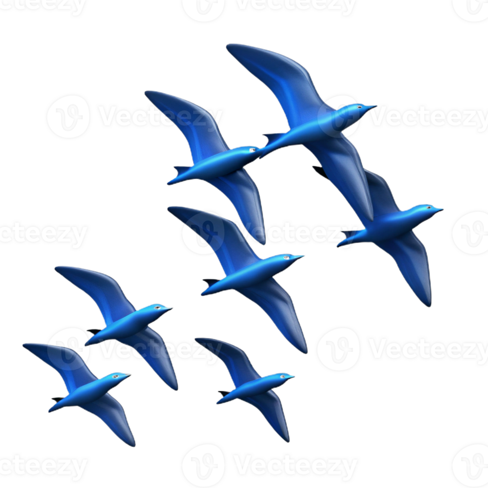 impressive contemporary A flock of birds flying in formation against a clear blue sky. Silhouette style, with simple shapes and bold lines authentic png