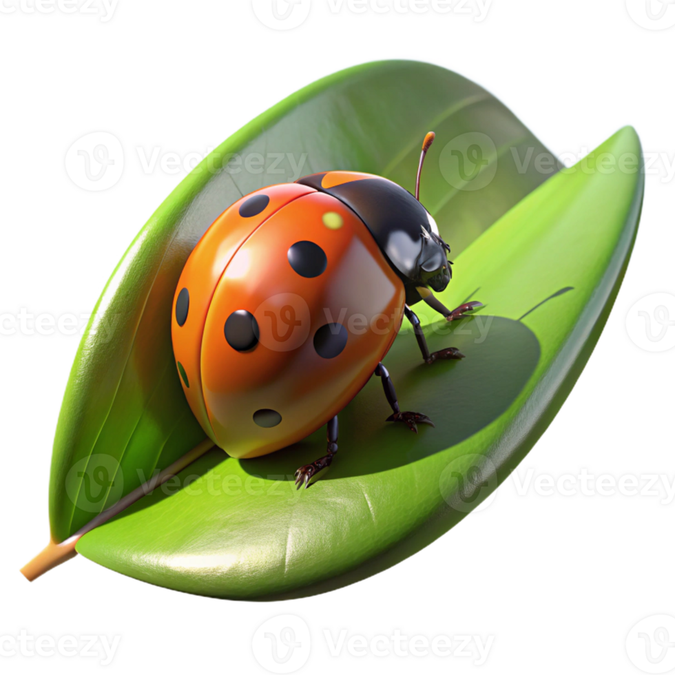magnificent modern A tiny ladybug crawling on a leaf, illuminated by a single ray of sunlight. Macro photography style, with extreme close-up and shallow depth of field exclusive png