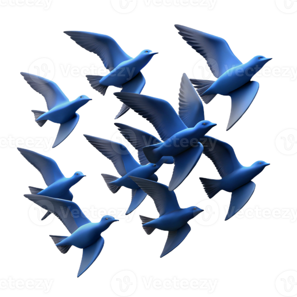 serene abstract A flock of birds flying in formation against a clear blue sky. Silhouette style, with simple shapes and bold lines 4K png