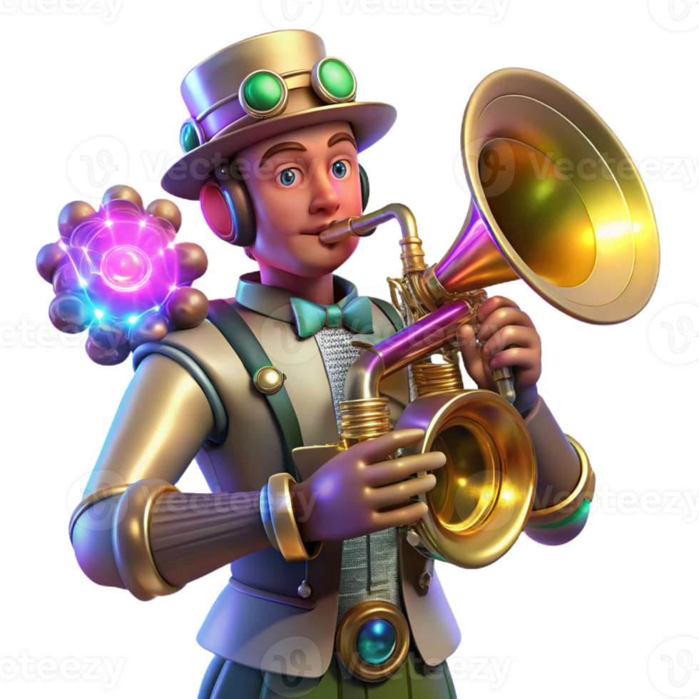 wonderful abstract beautiful vintage A Steampunk Musician Playing a Unique high resolution high resolution png