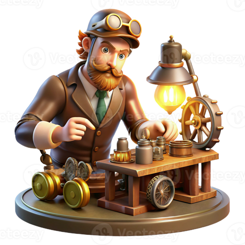 stunning artistic beautiful minimalist A Steampunk Inventor Working on a Complex authentic authentic png