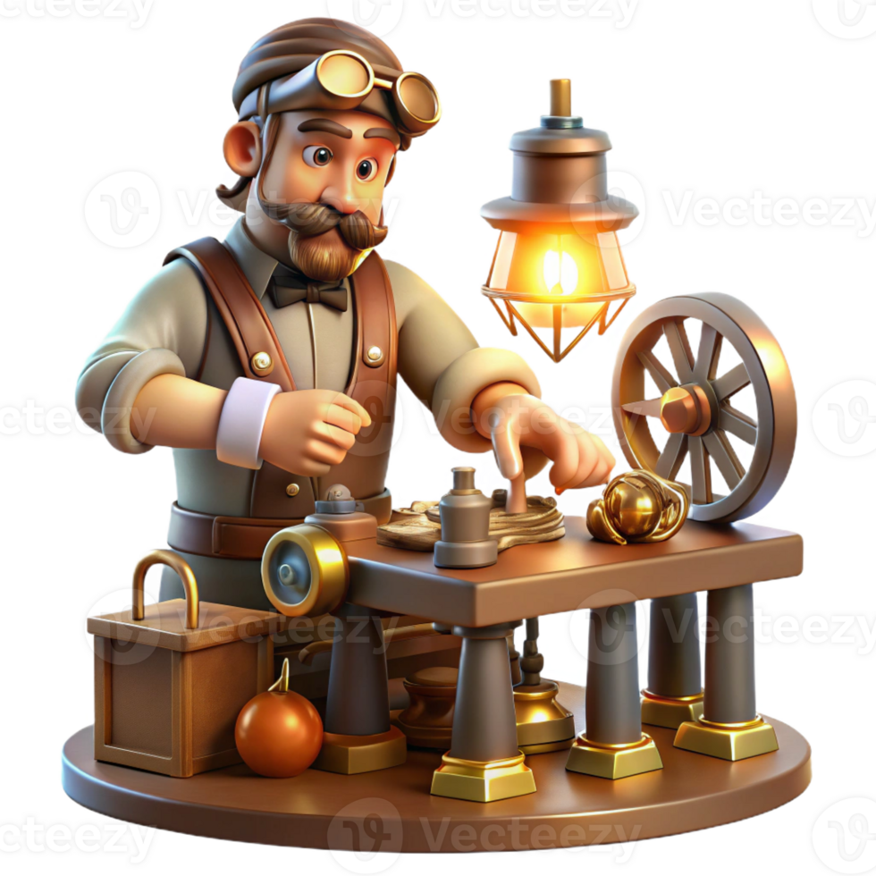 dramatic minimalist extraordinary vintage A Steampunk Inventor Working on a Complex high quality high resolution png