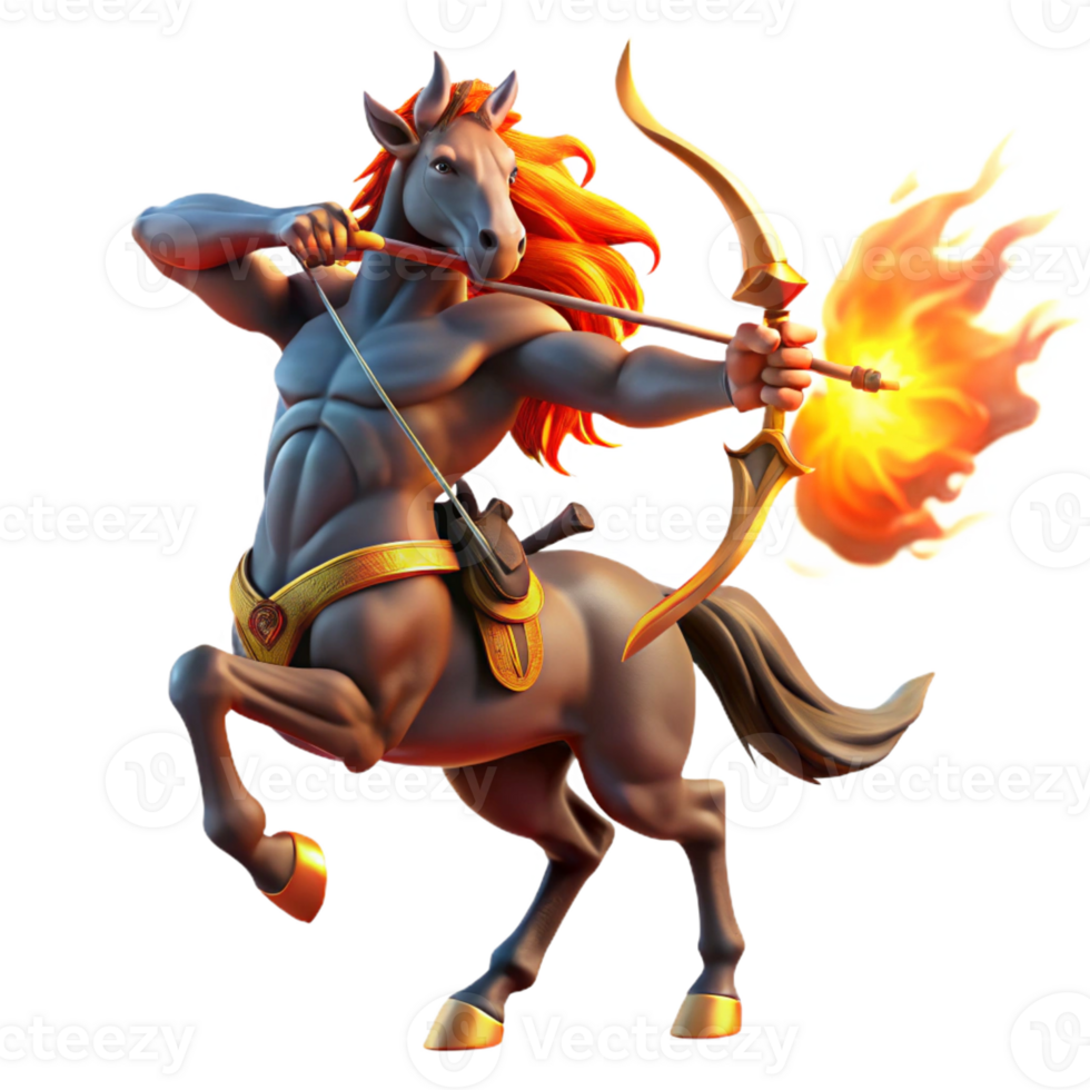 stunning creative magnificent creative A Powerful Centaur Wielding a Flaming Bow detailed 4K png