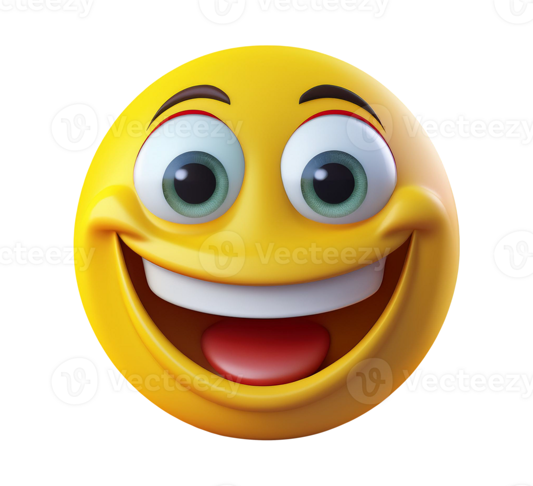A smiling yellow emoticion with big eyes isolated object png