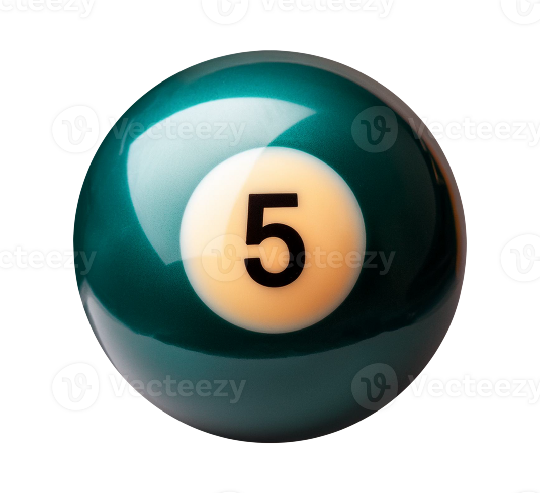A billiard ball with the number five on it on transparent background png