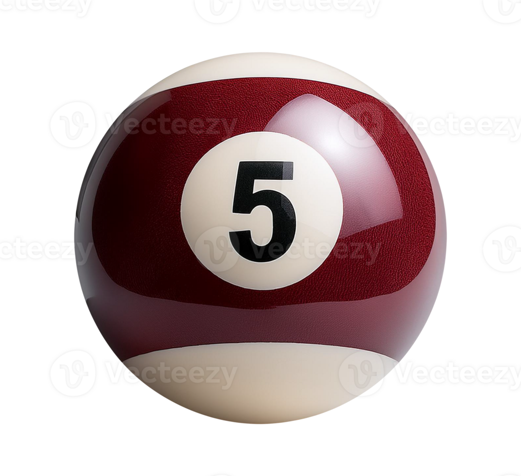 Isolated billiard ball with the number five on it png