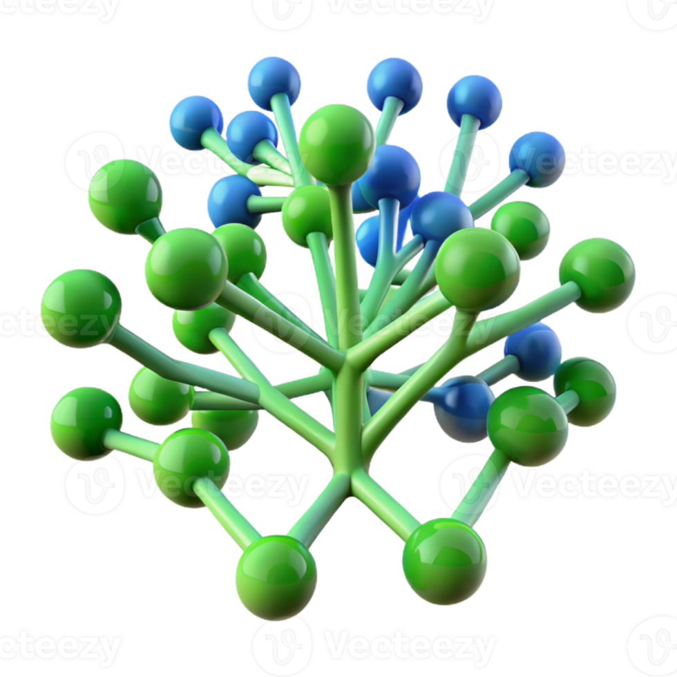 elegant minimalist A network of branching, fractal patterns in shades of green and blue, resembling a natural growth structure exclusive png