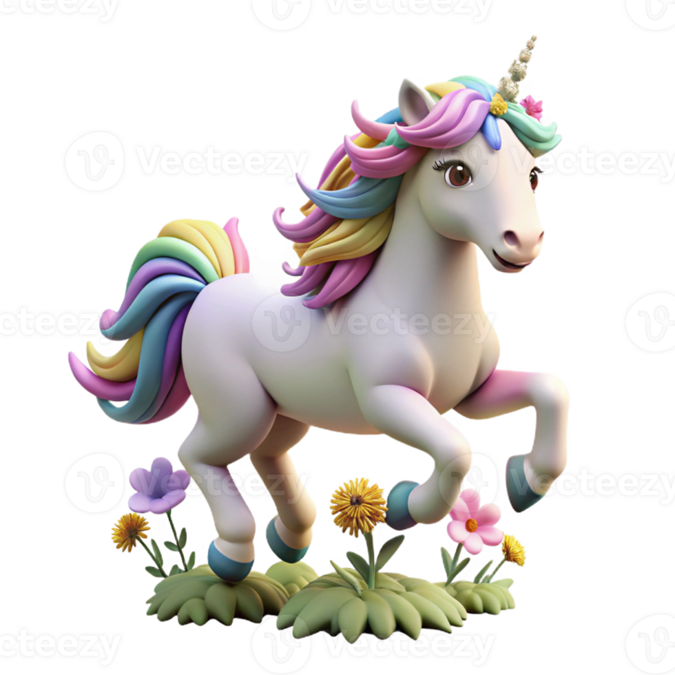 magnificent rustic A majestic unicorn with a rainbow mane and tail, galloping across a field of wildflowers. Dreamlike, pastel lighting. Fantasy art style premium png