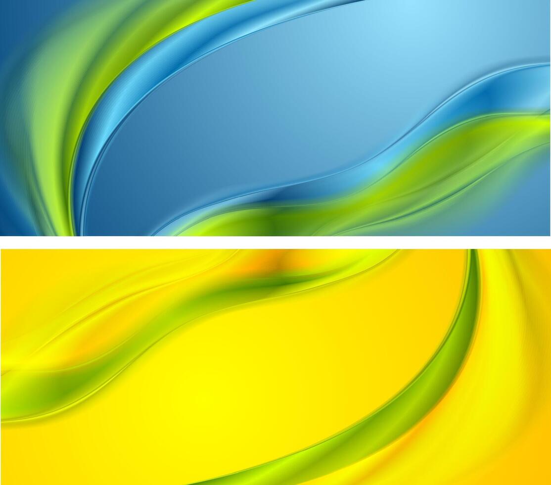 Bright smooth waves banners design vector