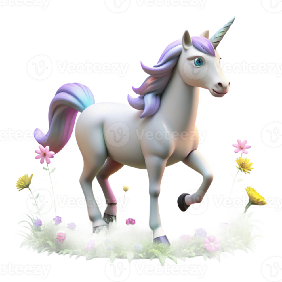 dramatic vintage A mystical unicorn with a glowing horn, prancing through a meadow of wildflowers, soft, magical lighting, Romantic style genuine png