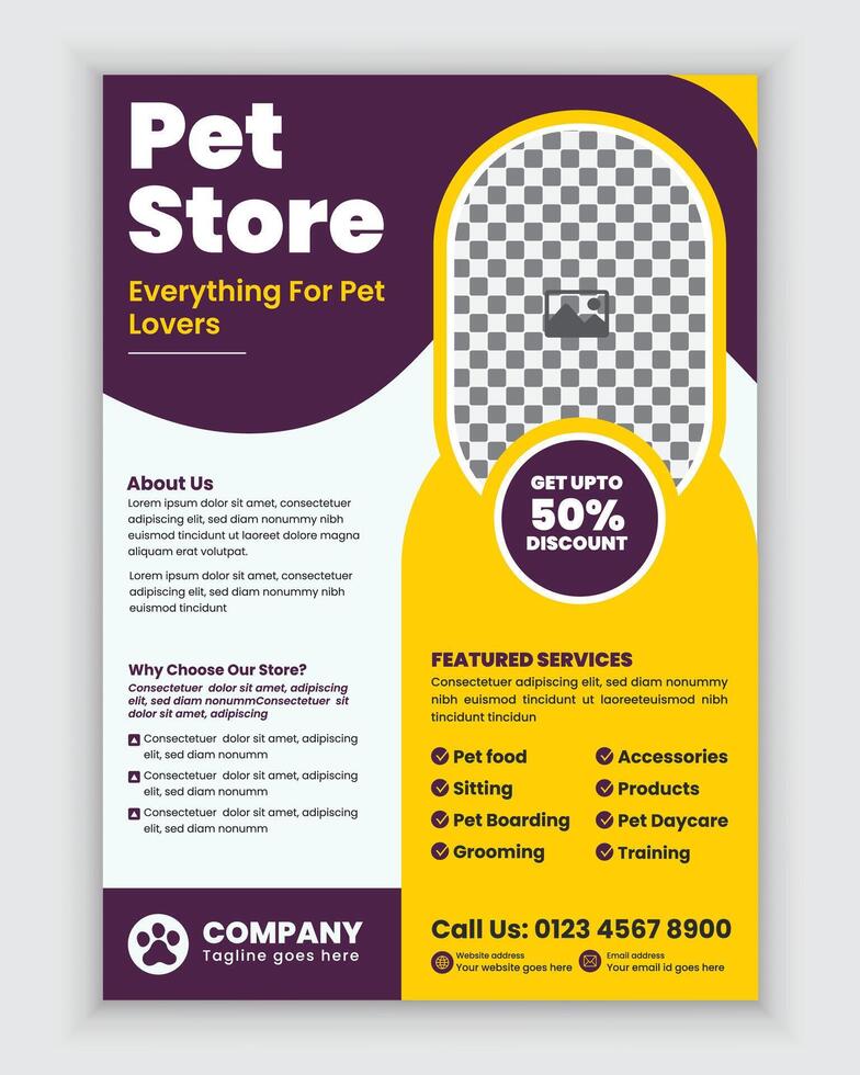 Pet shop and clinic print flyer template. Pet Care and Adoption Concept A4 Flyer design vector