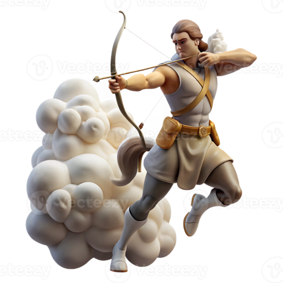 dramatic classic A powerful centaur archer, aiming his bow at a distant target, surrounded by a swirling dust cloud. Dynamic lighting. Realistic style original png