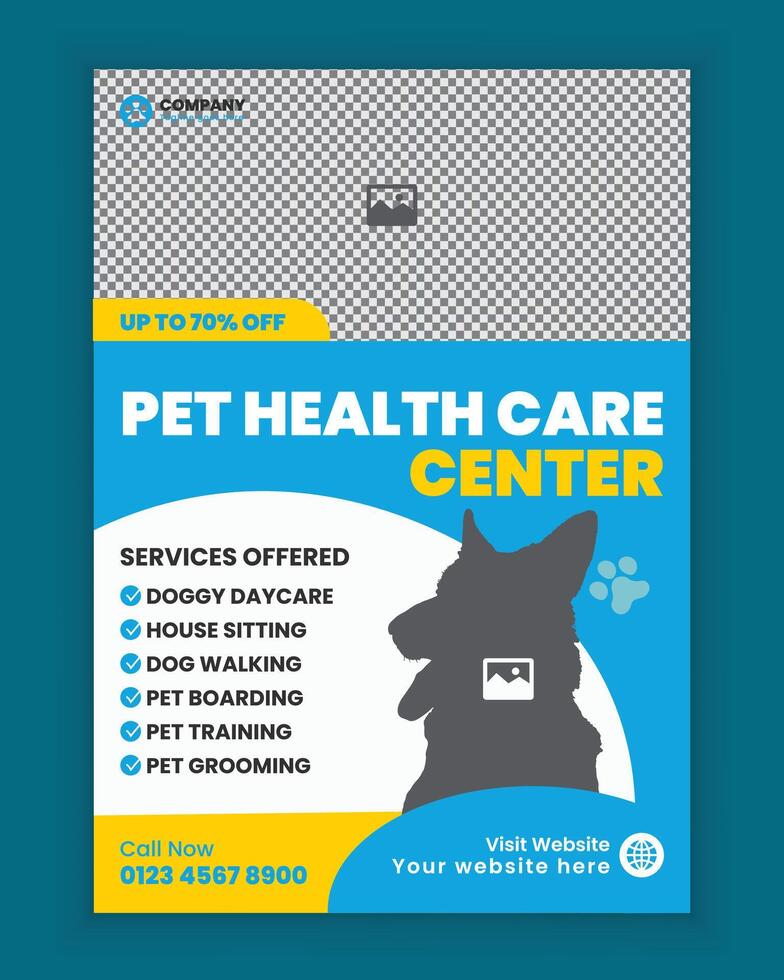 Pet care center flyer design template or pet adoption poster design vector