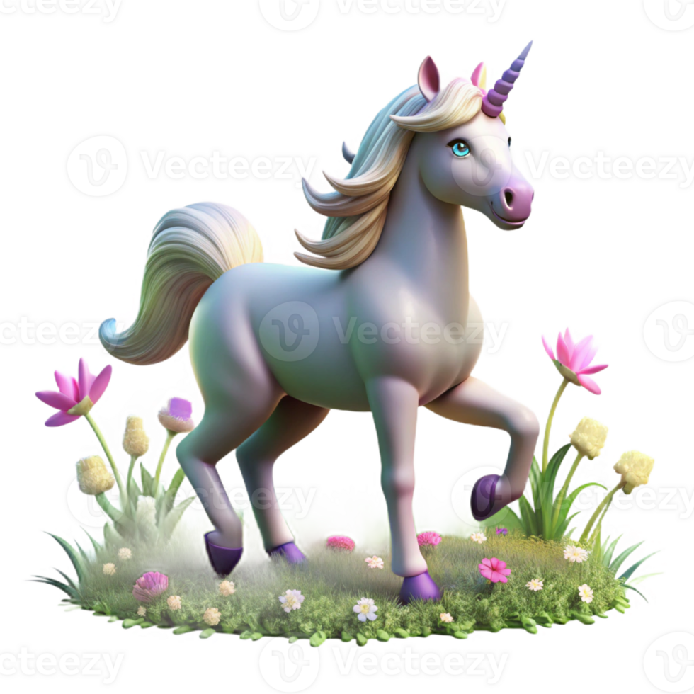 beautiful vintage A mystical unicorn with a glowing horn, prancing through a meadow of wildflowers, soft, magical lighting, Romantic style high resolution png