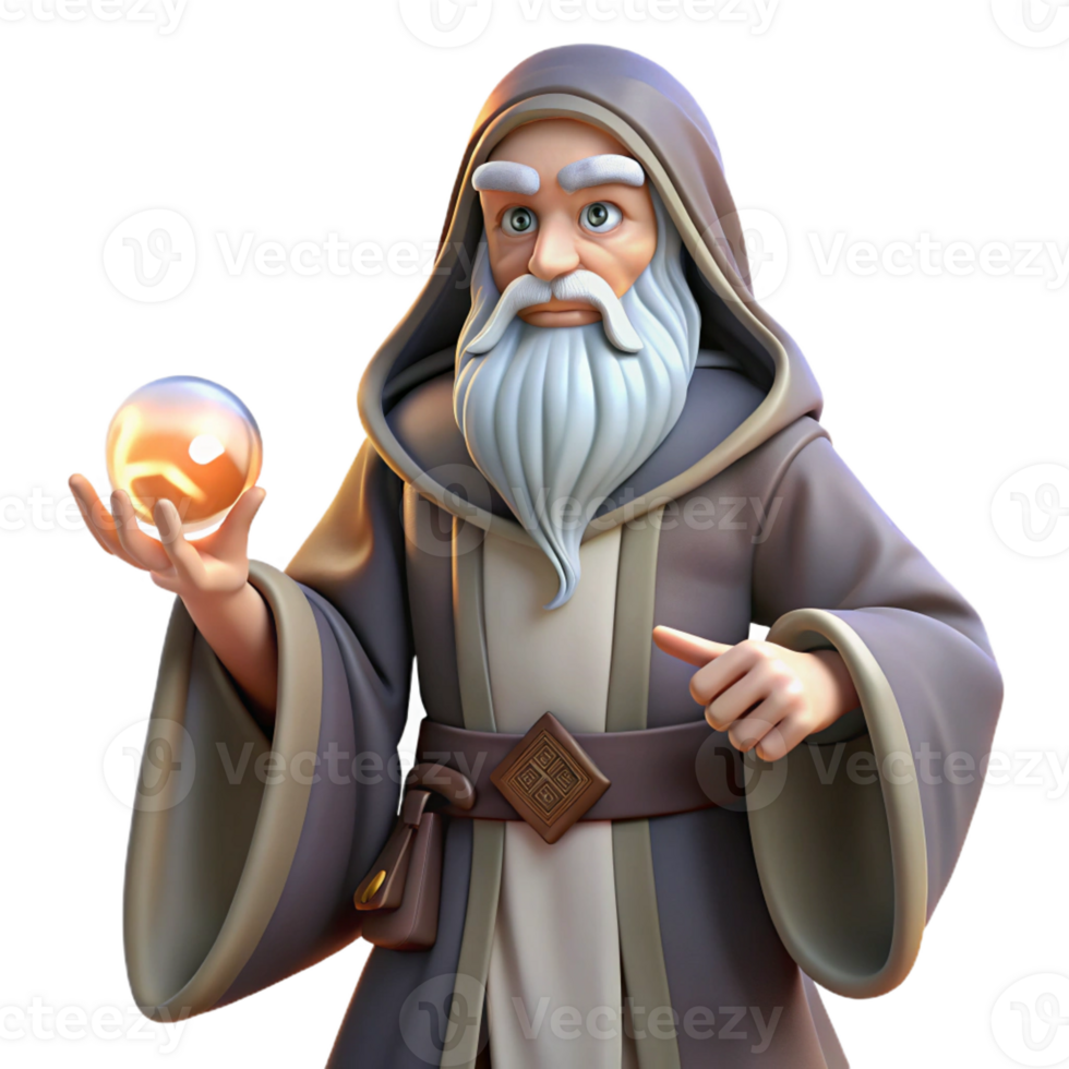 serene vintage A Wise Old Wizard with a Long White Beard original png