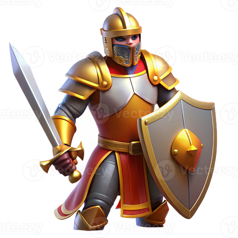 stunning classic A Stoic Knight in Shining Armor Wielding premium png