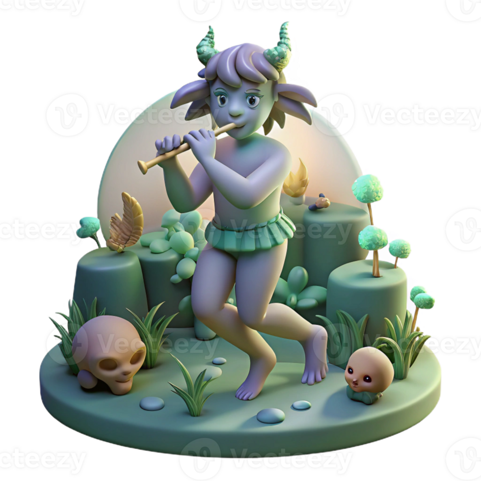 wonderful abstract A mischievous satyr playing a pan flute, surrounded by dancing nymphs in a moonlit glade. Dreamlike, ethereal style premium png