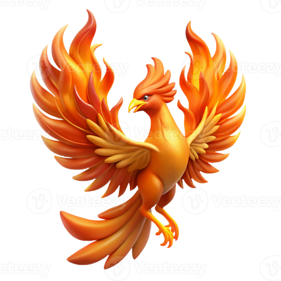 beautiful artistic A majestic phoenix with fiery plumage, rising from the ashes, enveloped in flames. Rebirth concept art style professional png