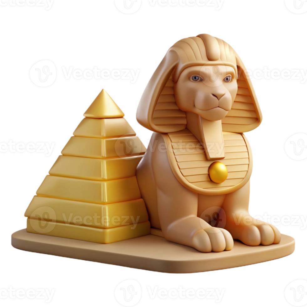 stunning rustic A proud sphinx with the head of a pharaoh and the body of a lion, guarding a golden pyramid under the scorching desert sun. Ancient Egyptian art style high quality png