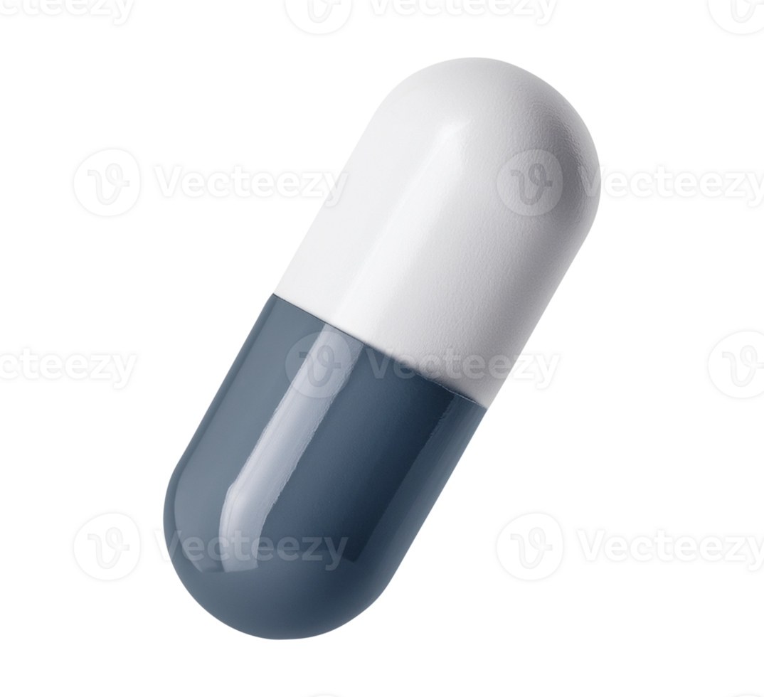 A pill with a white and blue cap on it png