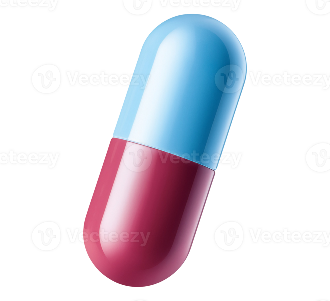 A pill with a blue and pink cap png