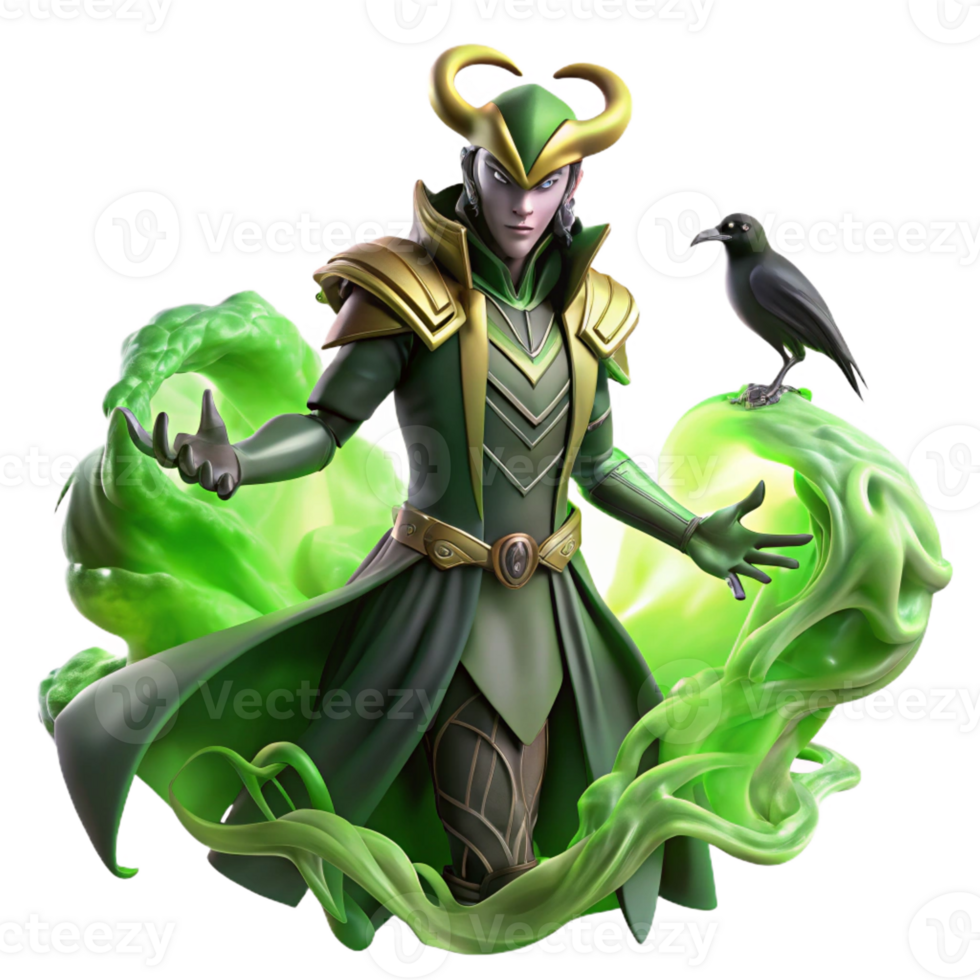 vibrant creative stunning rustic A Cunning Loki Shapeshifting Into a Raven 4K 4K png