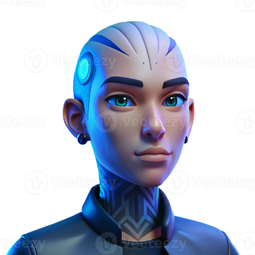 dramatic traditional Portrait of a nonbinary person with shaved head and intricate facial tattoos, lit by a cool, blue side light, cyberpunk style 4K png