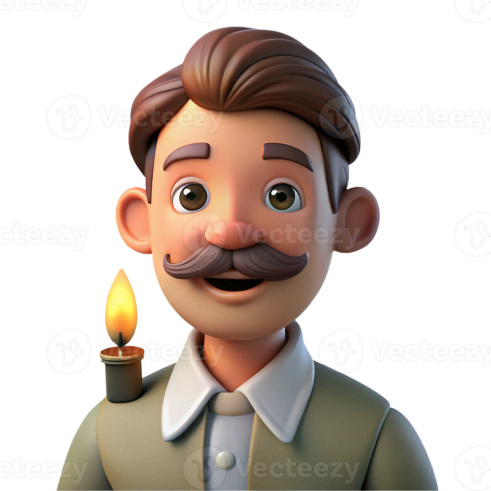 serene vintage Portrait of a man with a handlebar mustache and a mischievous grin, lit by a single candle, vintage photography style genuine png