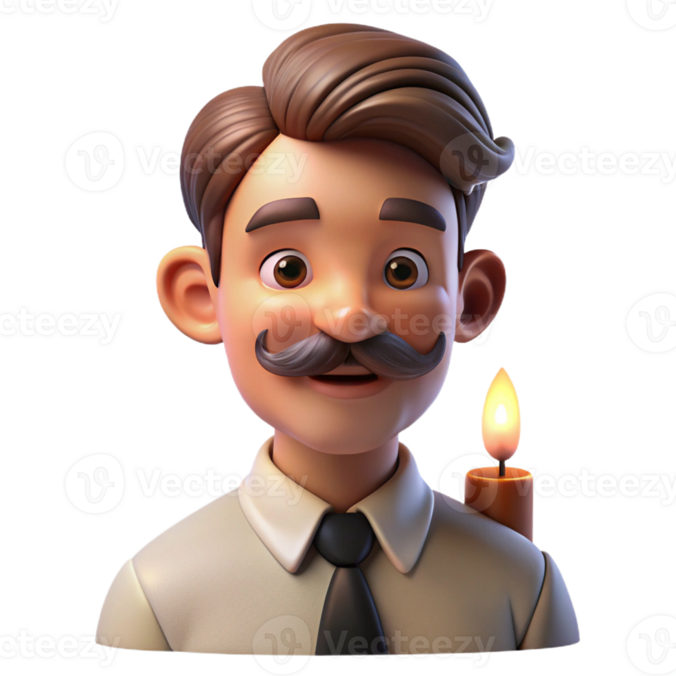 impressive creative Portrait of a man with a handlebar mustache and a mischievous grin, lit by a single candle, vintage photography style original png