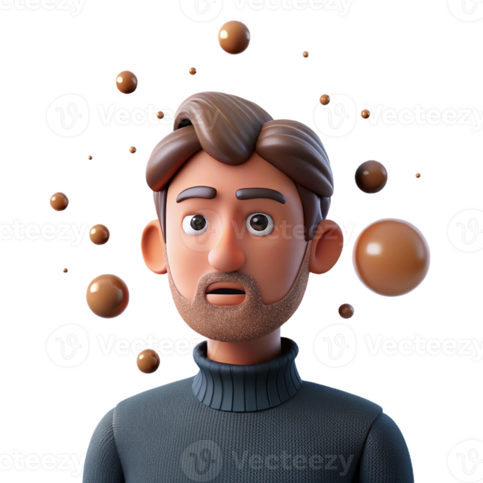 wonderful contemporary Portrait of a man with a contemplative expression, surrounded by floating particles, surrealist style high resolution png