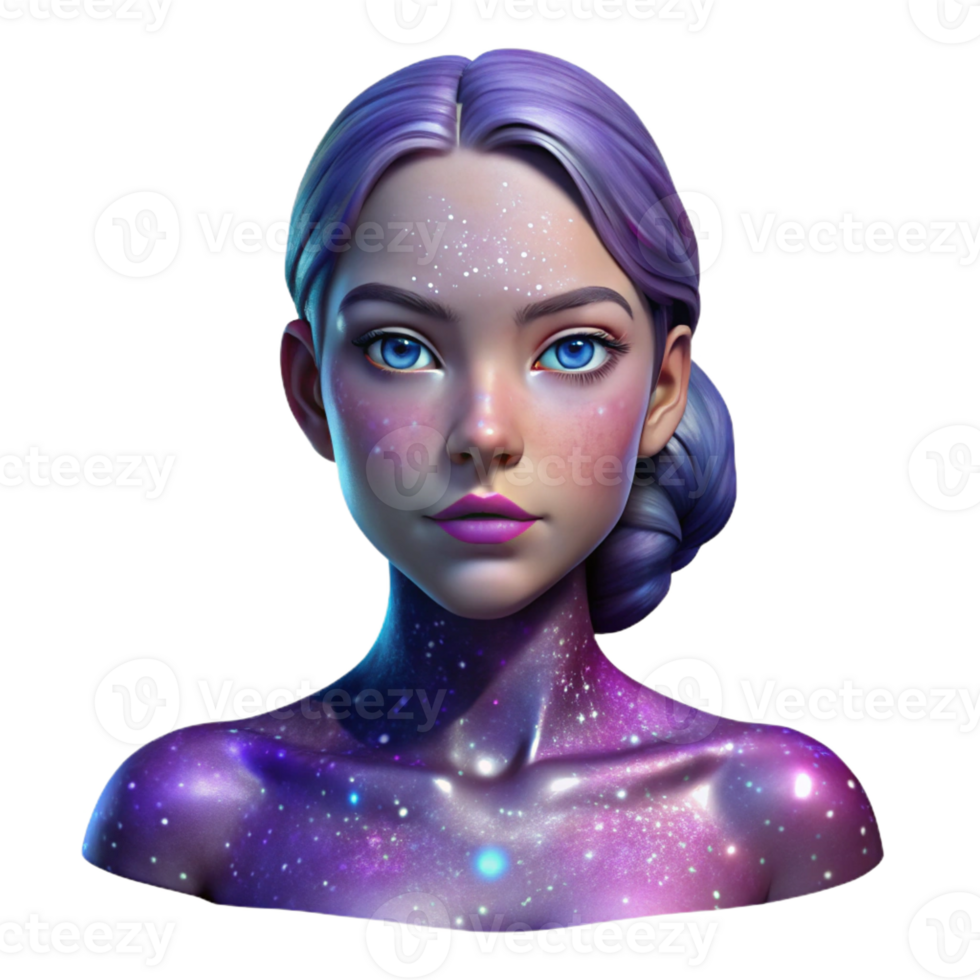 magnificent creative Portrait of a woman with galaxy-themed makeup, lit by cosmic nebulae, space art style detailed png