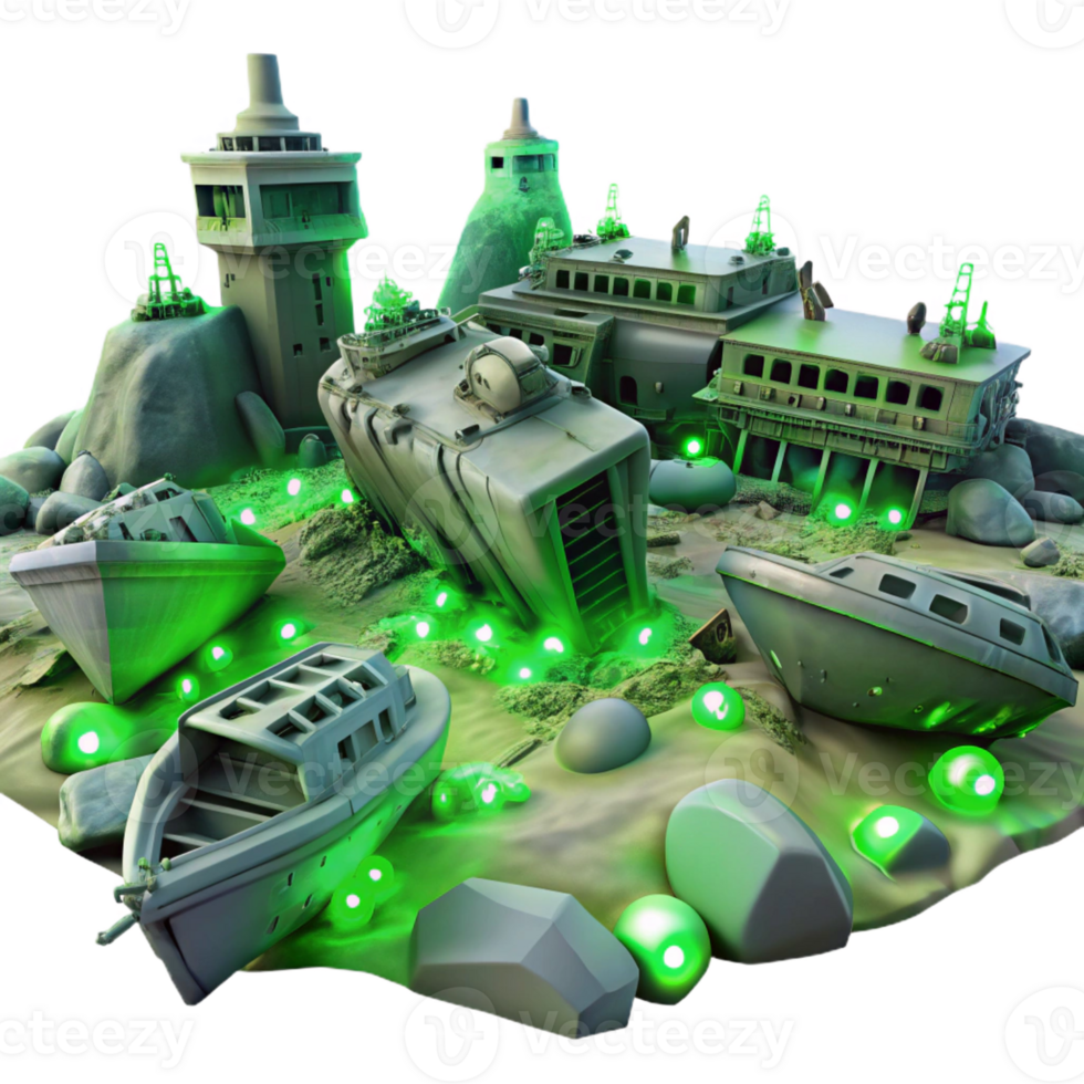 stunning classic A spaceship graveyard, filled with derelict vessels, eerie green lighting, horror style premium png