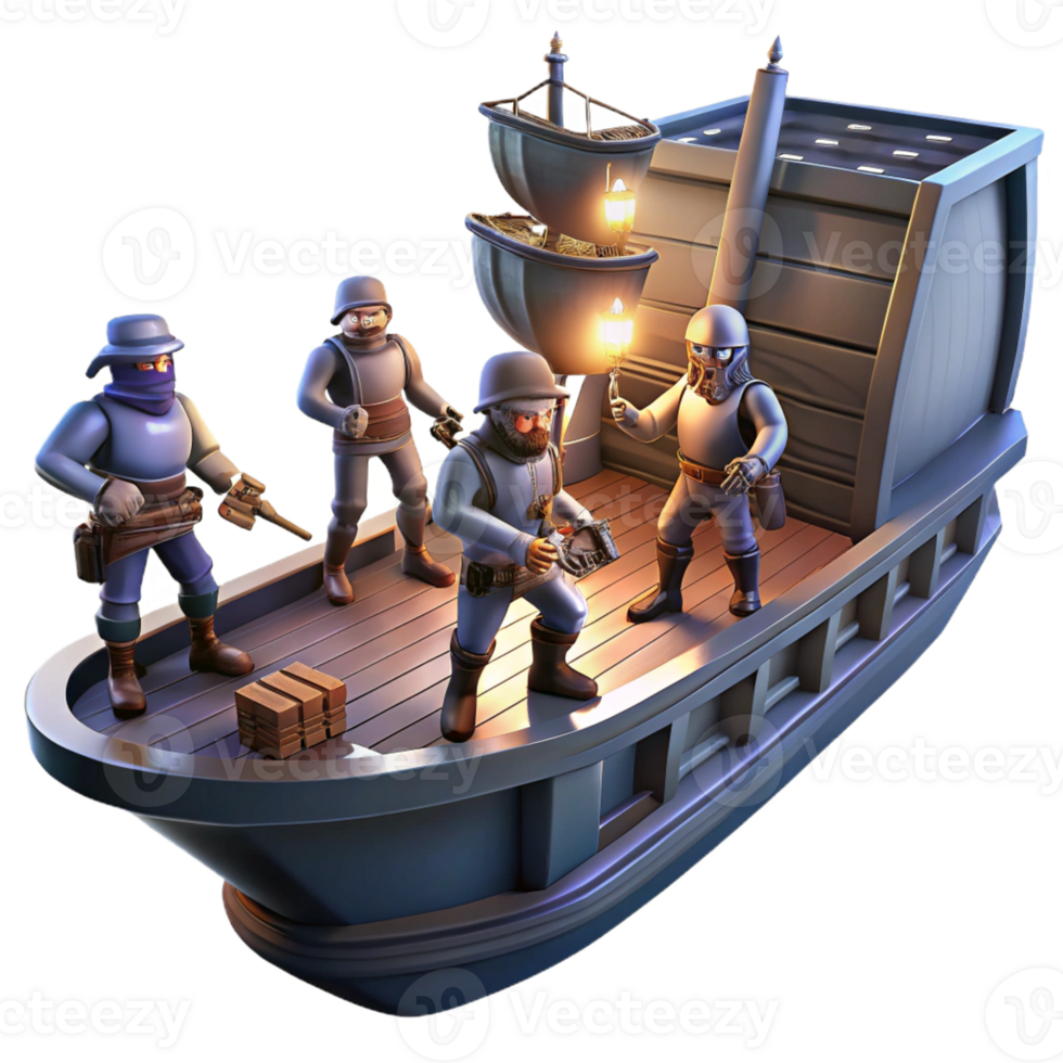 wonderful modern A group of space pirates, boarding a merchant vessel, dramatic spotlight lighting, action style professional png