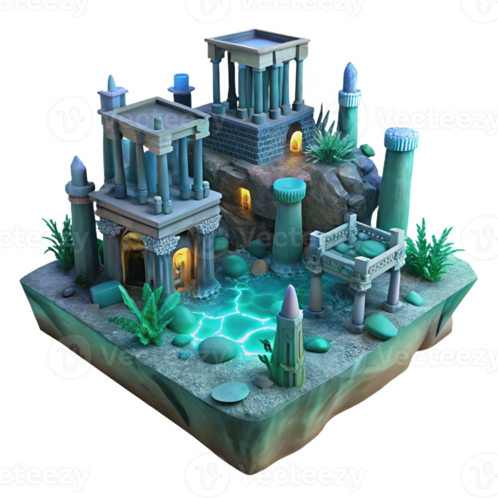 wonderful contemporary serene modern Submerged Ancient City Crumbling Ruins exclusive original png
